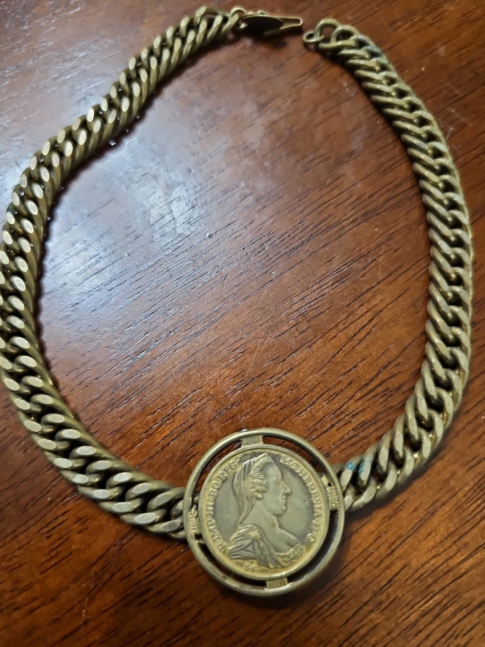 Vintage 1970s Miriam Haskell Maria Theresa Coin Choker Necklace 14"